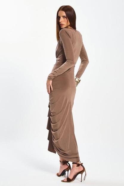 V-Neck Long Sleeve Frill Maxi Dress