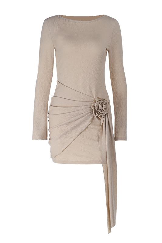 3D Flower Round Neck Long Sleeve Mini Dress