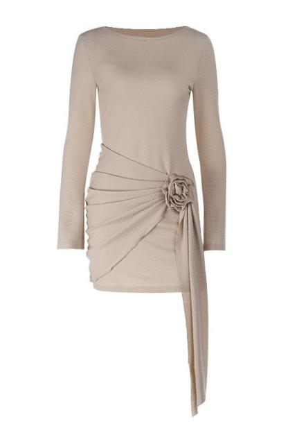 3D Flower Round Neck Long Sleeve Mini Dress