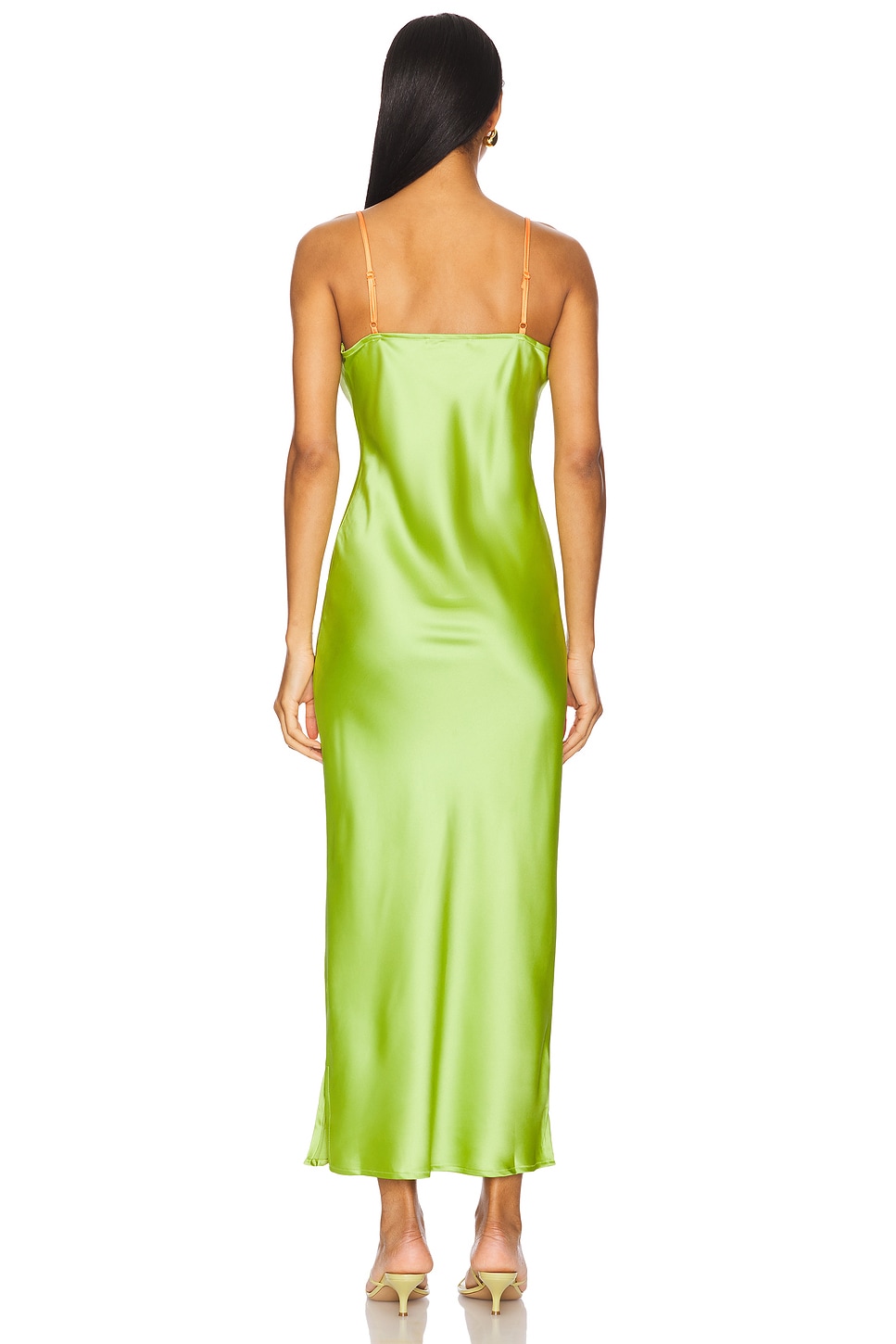 Lace V-Neck Satin Maxi Dress