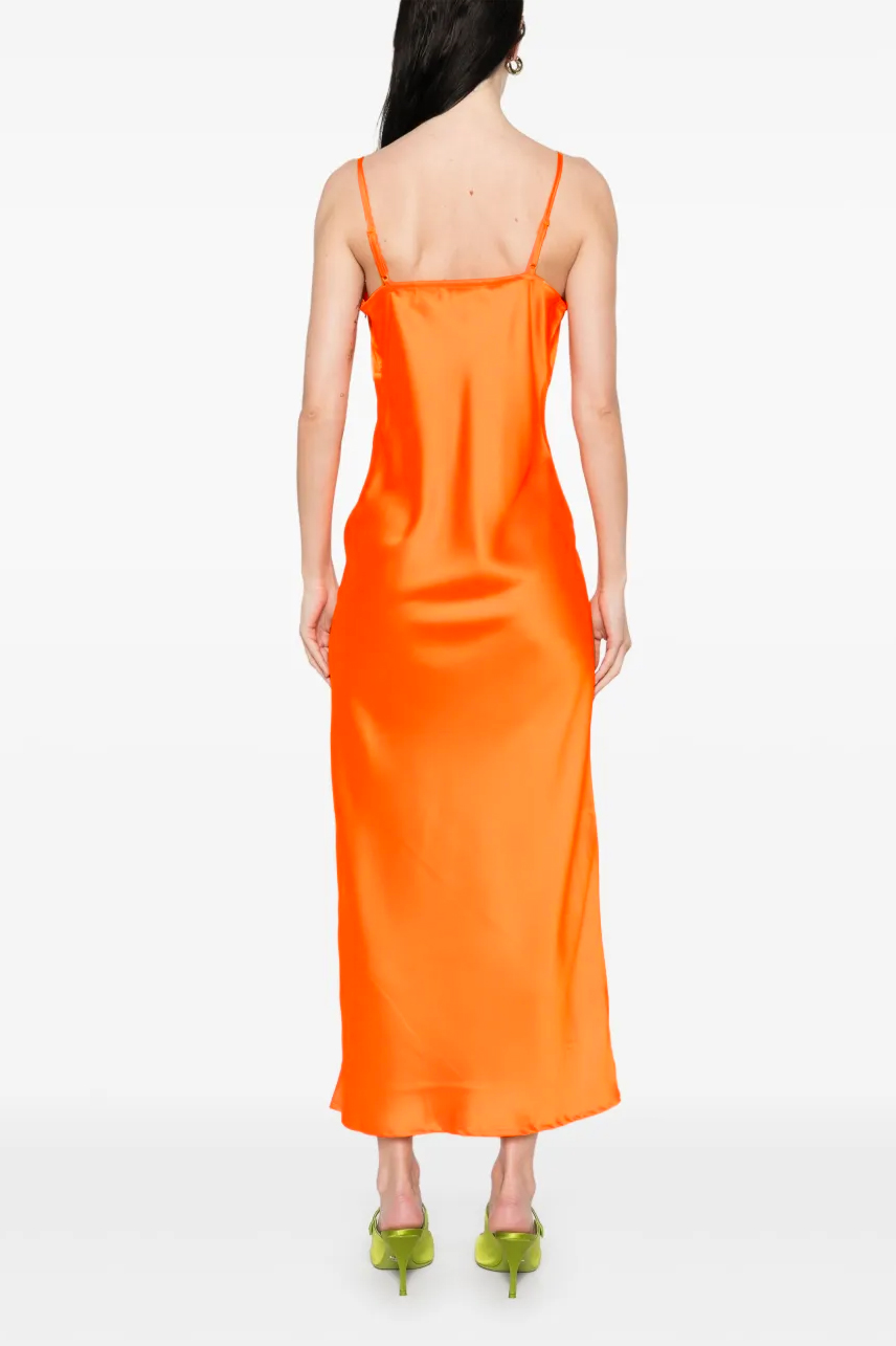 Lace V-Neck Satin Maxi Dress