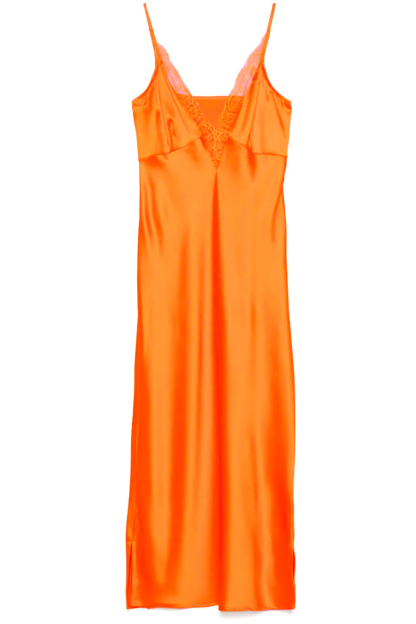 Lace V-Neck Satin Maxi Dress