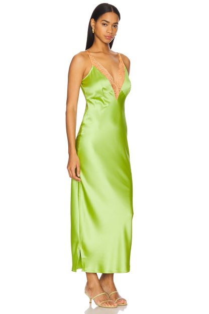 Lace V-Neck Satin Maxi Dress