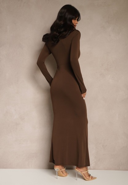 Metal Butterfly Long Sleeve V-Neck Maxi Dress