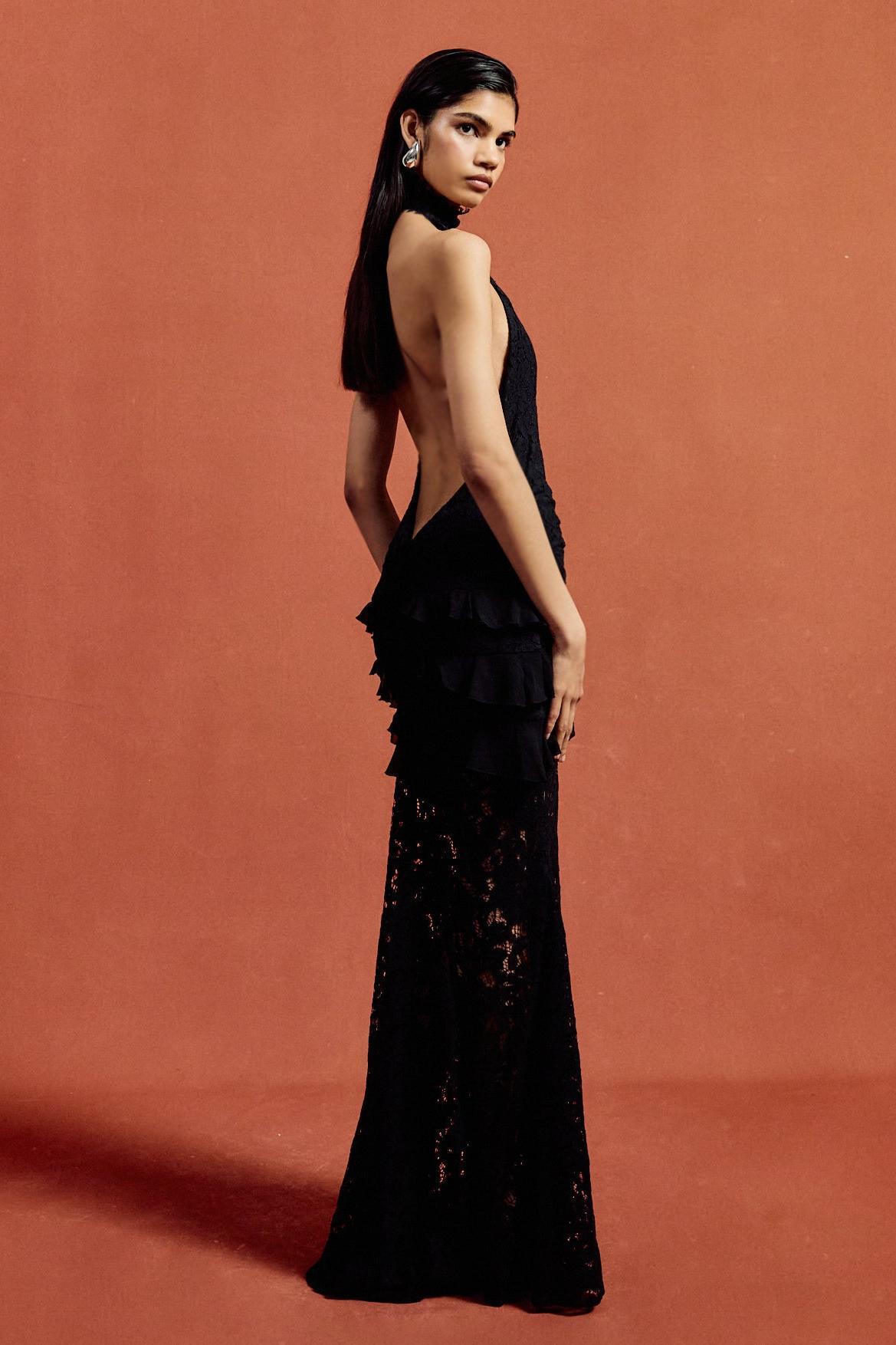 3D Flower Lace Frill Maxi Dress