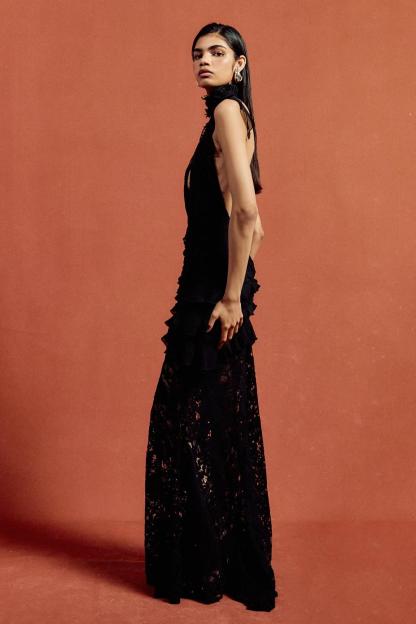 3D Flower Lace Frill Maxi Dress