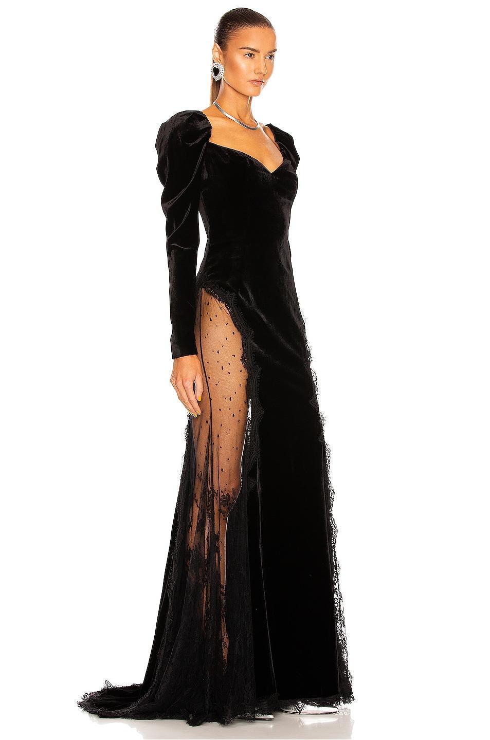 Velvet Splicing Lace Long Sleeve Maxi Dress