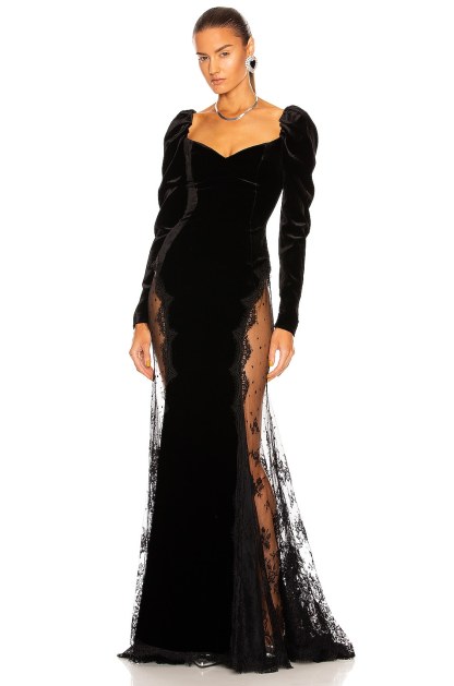 Velvet Splicing Lace Long Sleeve Maxi Dress