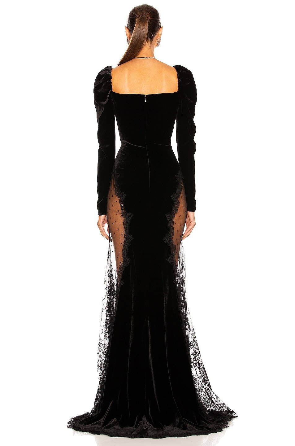 Velvet Splicing Lace Long Sleeve Maxi Dress