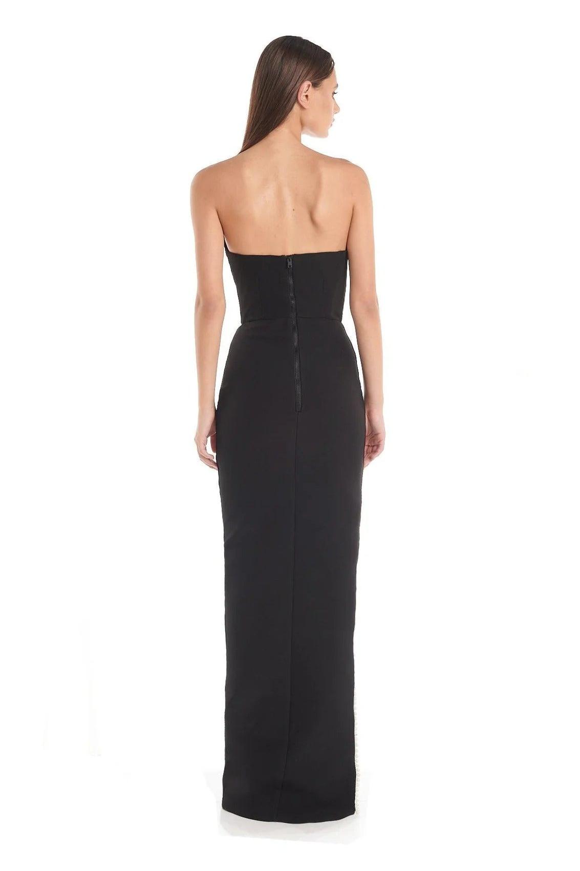 Corset Faux Pearl Slit Maxi Dress With Gloves
