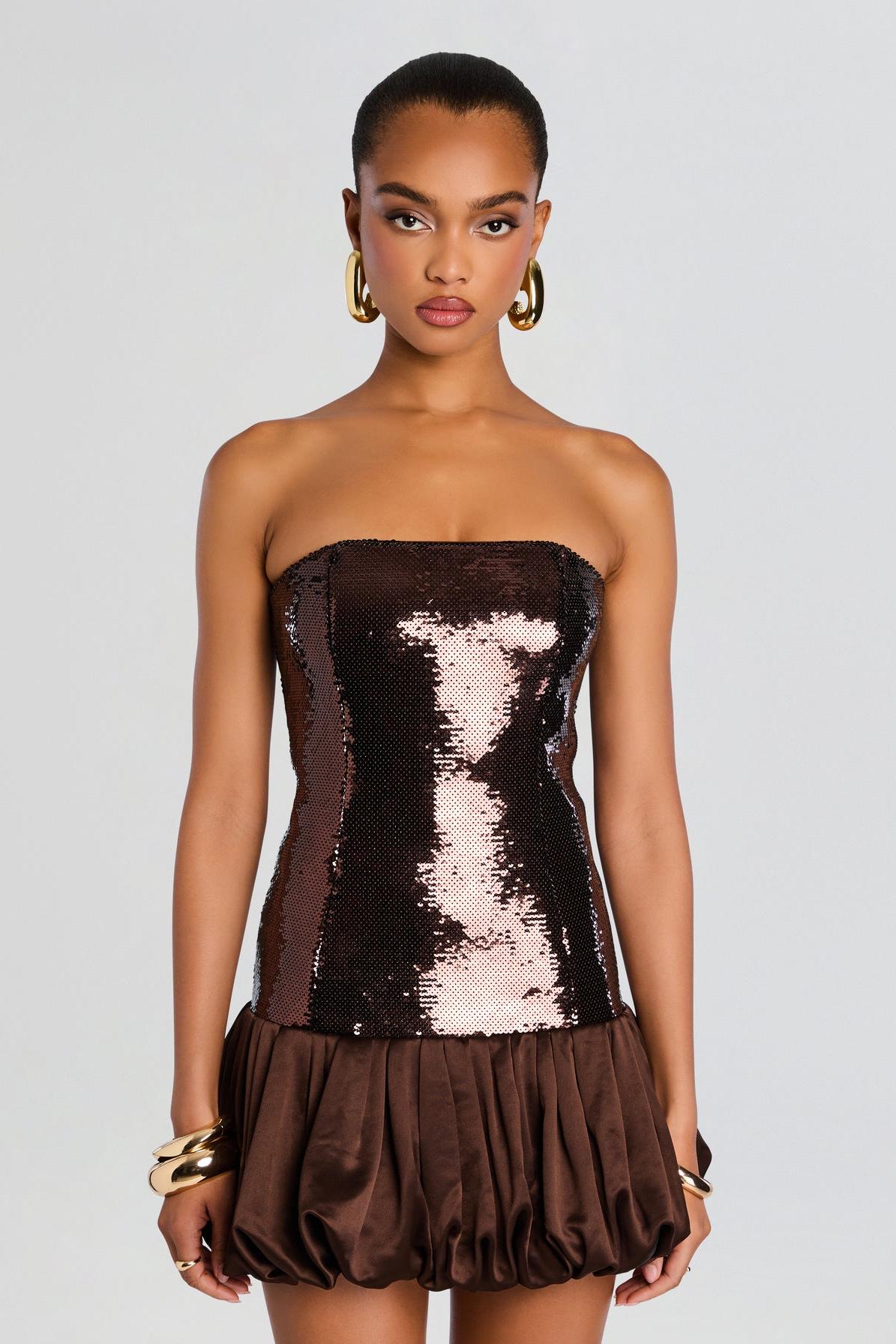 Sequin Splicing Satin Off-Shoulder Mini Dress