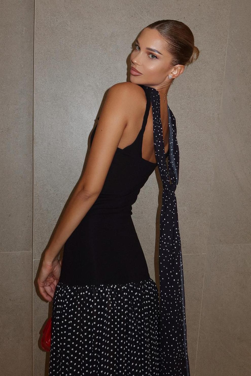 Polka Dot Square Collar Sleeveless Maxi Dress