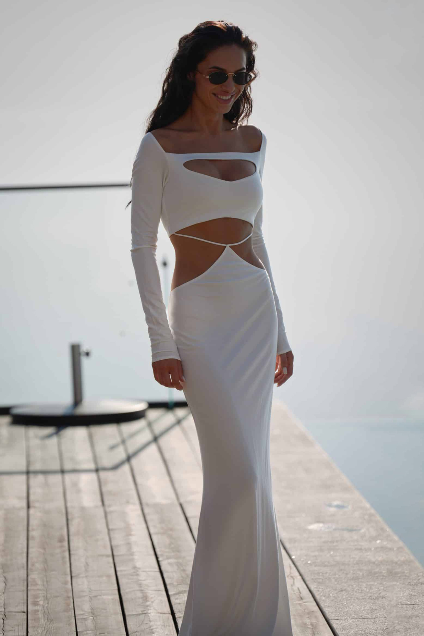 Solid Long Sleeve Cut-Out Maxi Dress