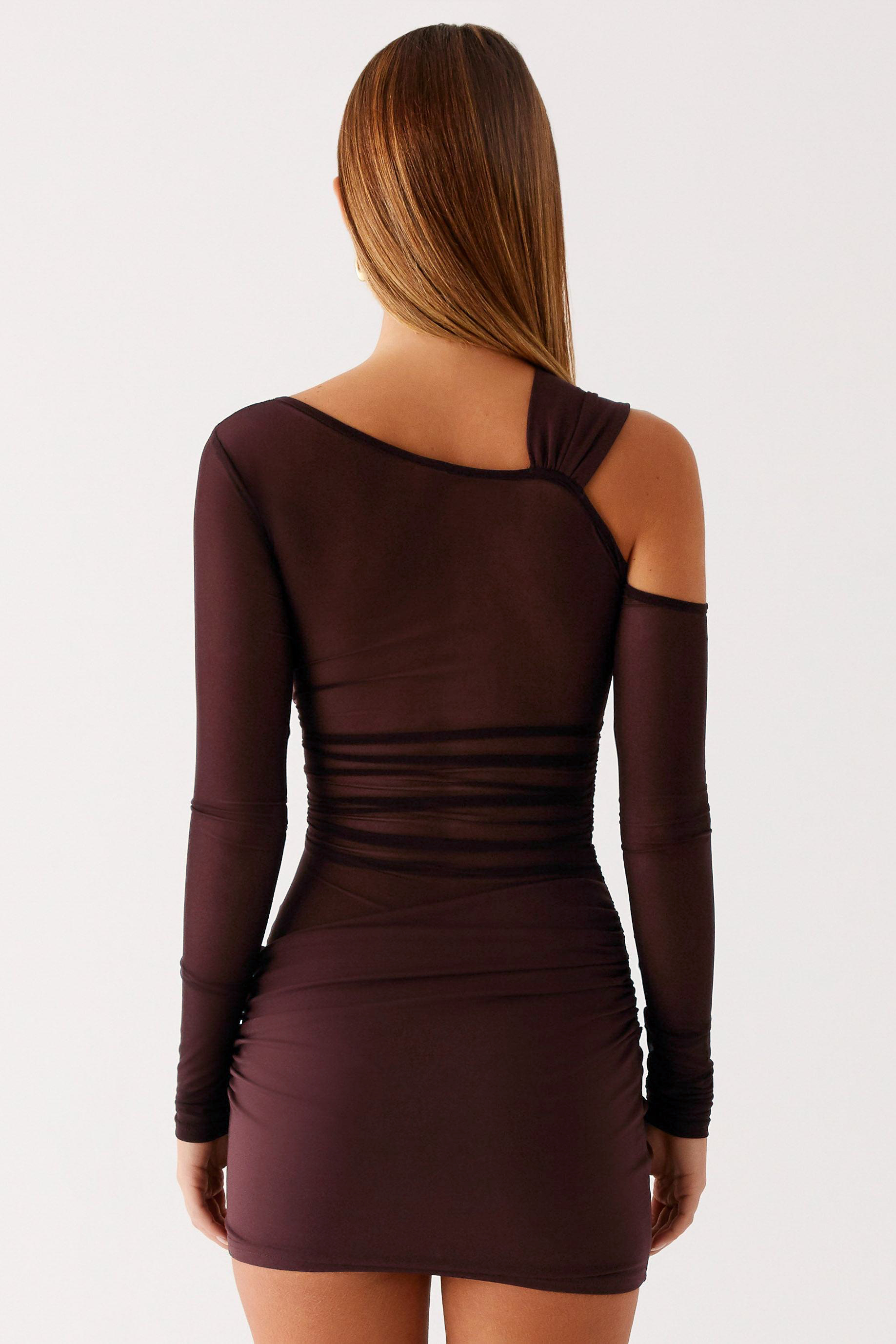 Mesh Long Sleeve Knotted Mini Dress