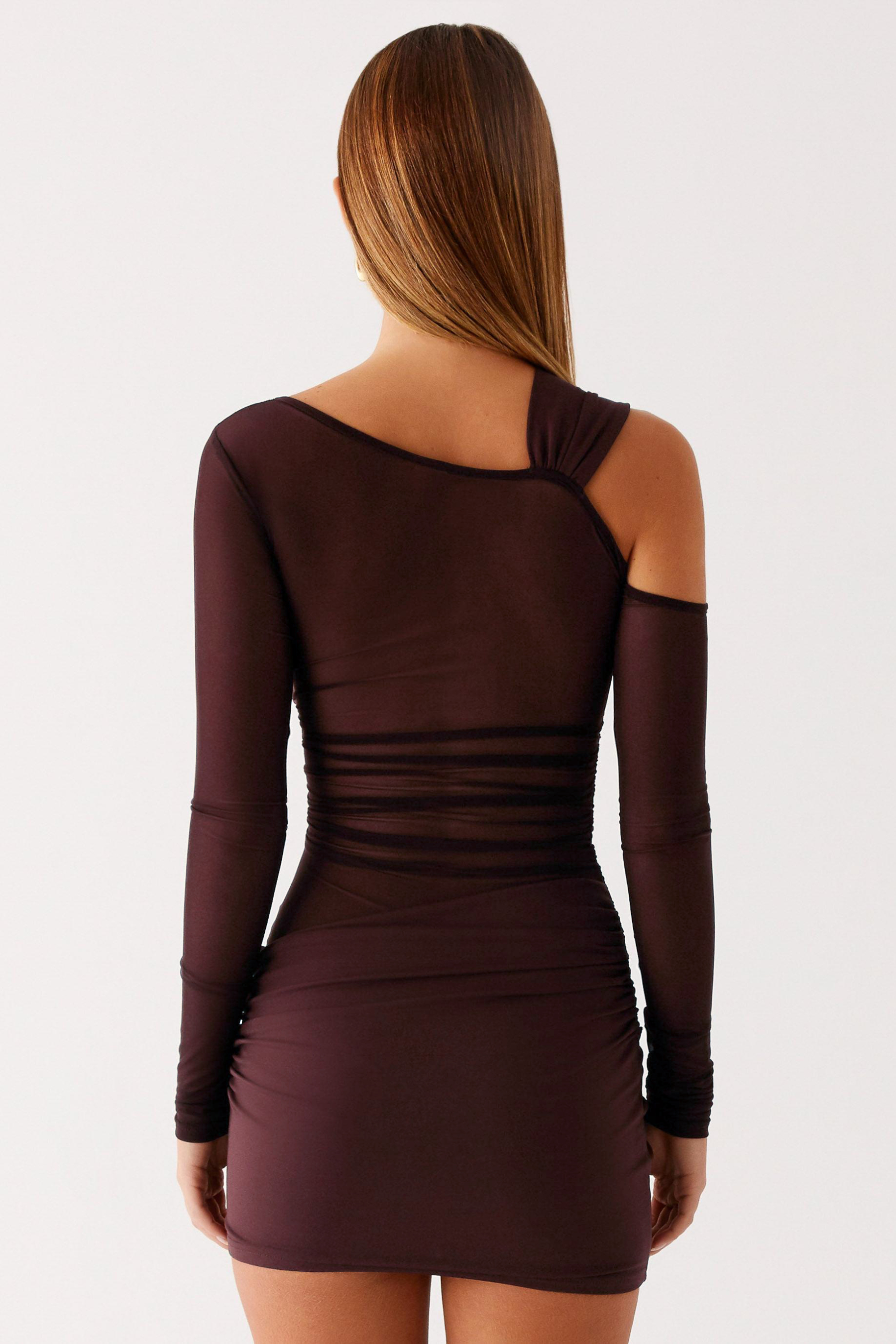 Mesh Long Sleeve Knotted Mini Dress