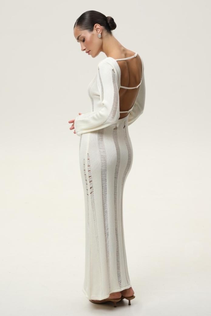 Knit Long Sleeve Backless Maxi Dress