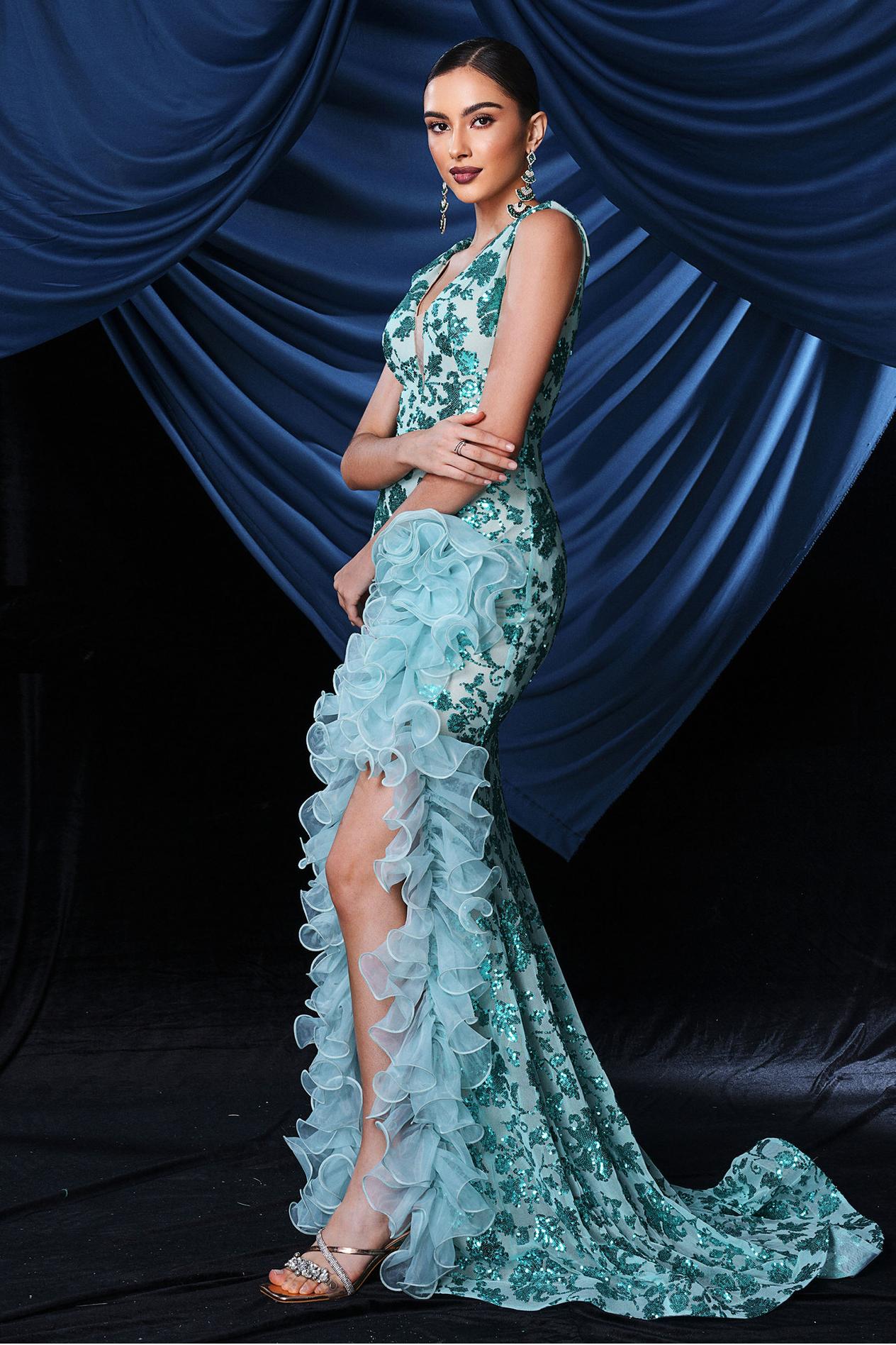 Sequin Sleeveless Frill Slit Maxi Dress