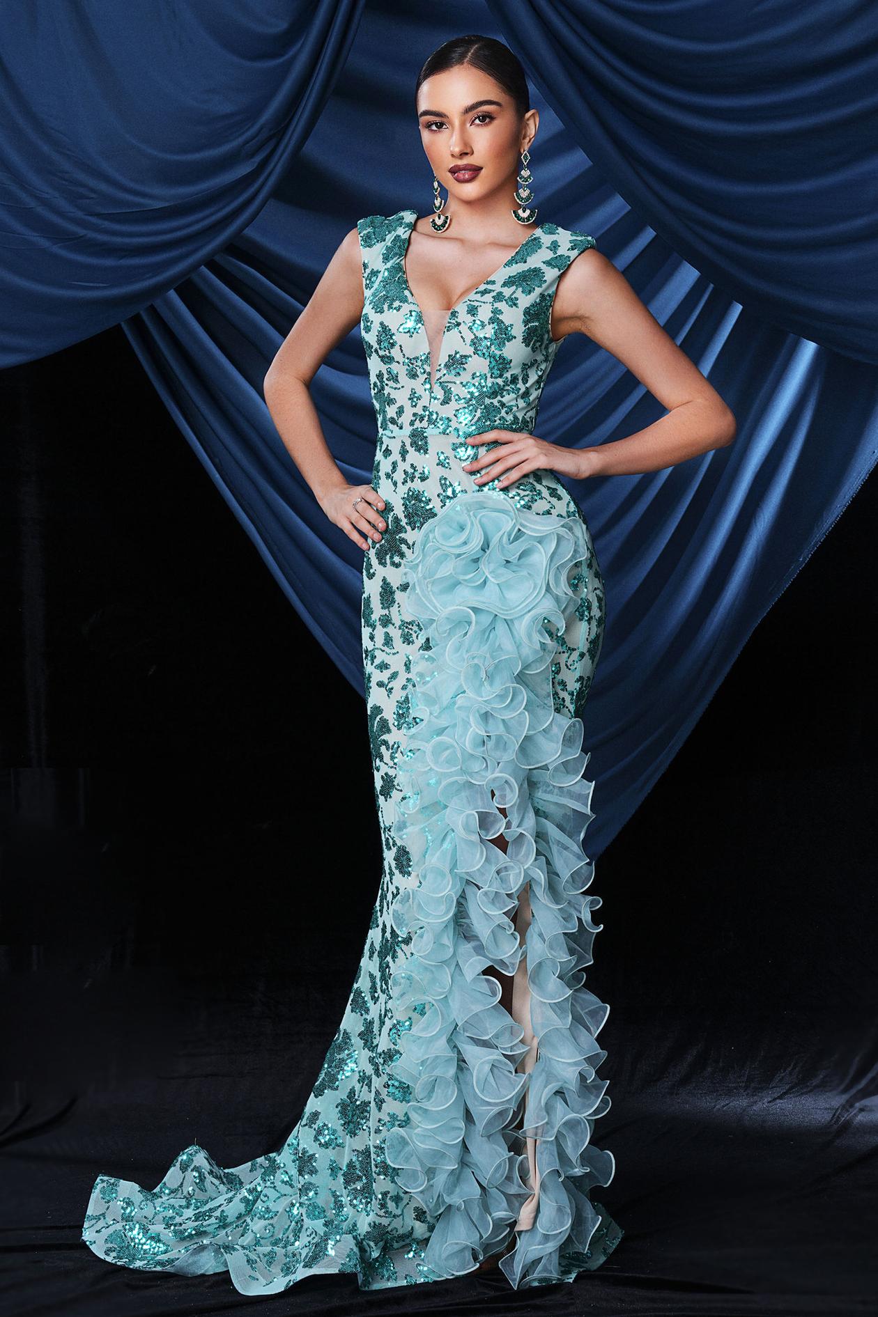 Sequin Sleeveless Frill Slit Maxi Dress