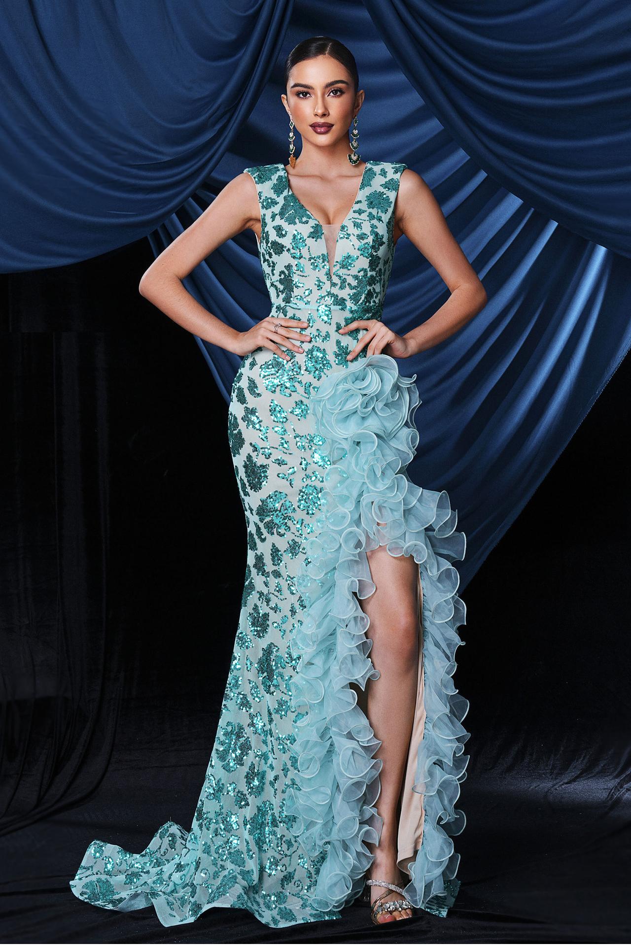 Sequin Sleeveless Frill Slit Maxi Dress