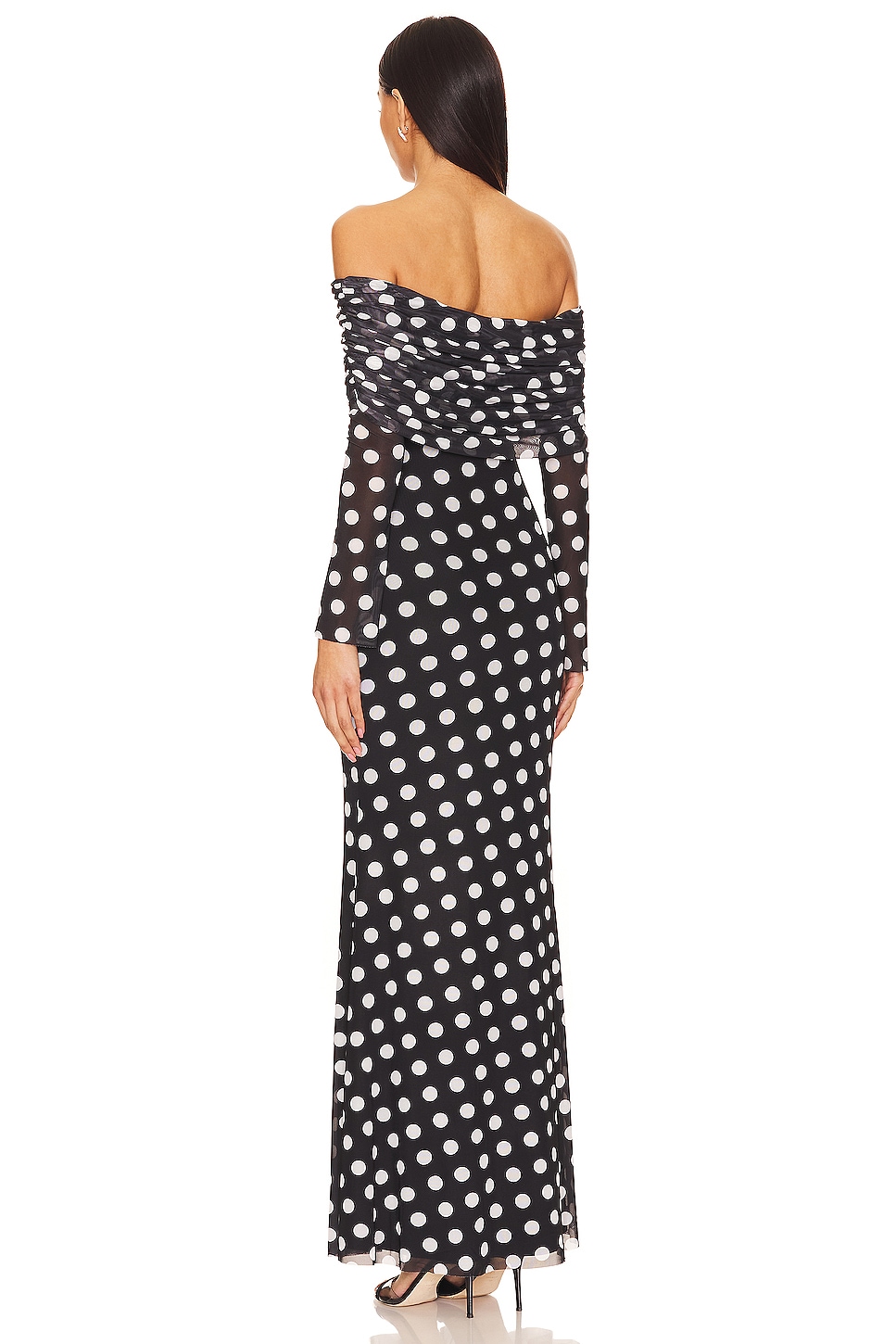 Polka Dot Mesh Long Sleeve Maxi Dress