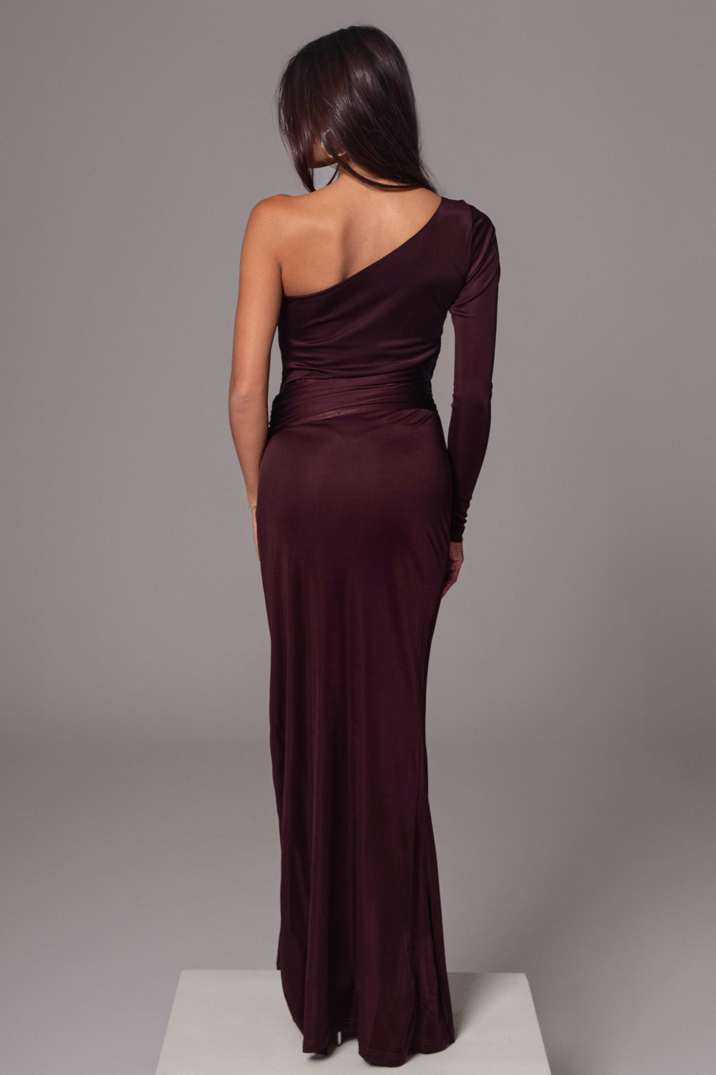 Solid One Shoulder Slit Maxi Dress
