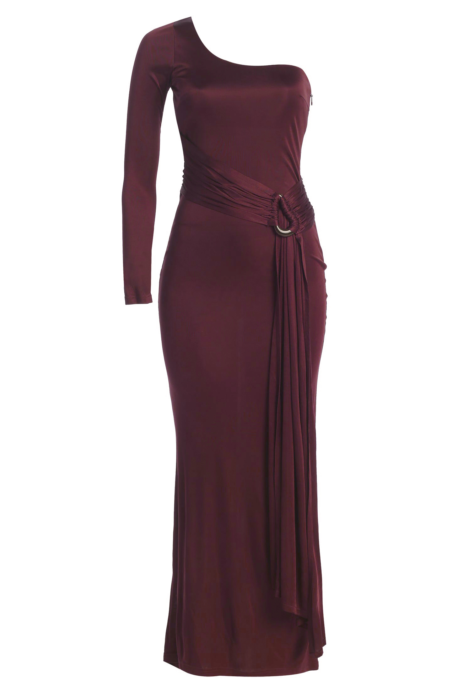 Solid One Shoulder Slit Maxi Dress