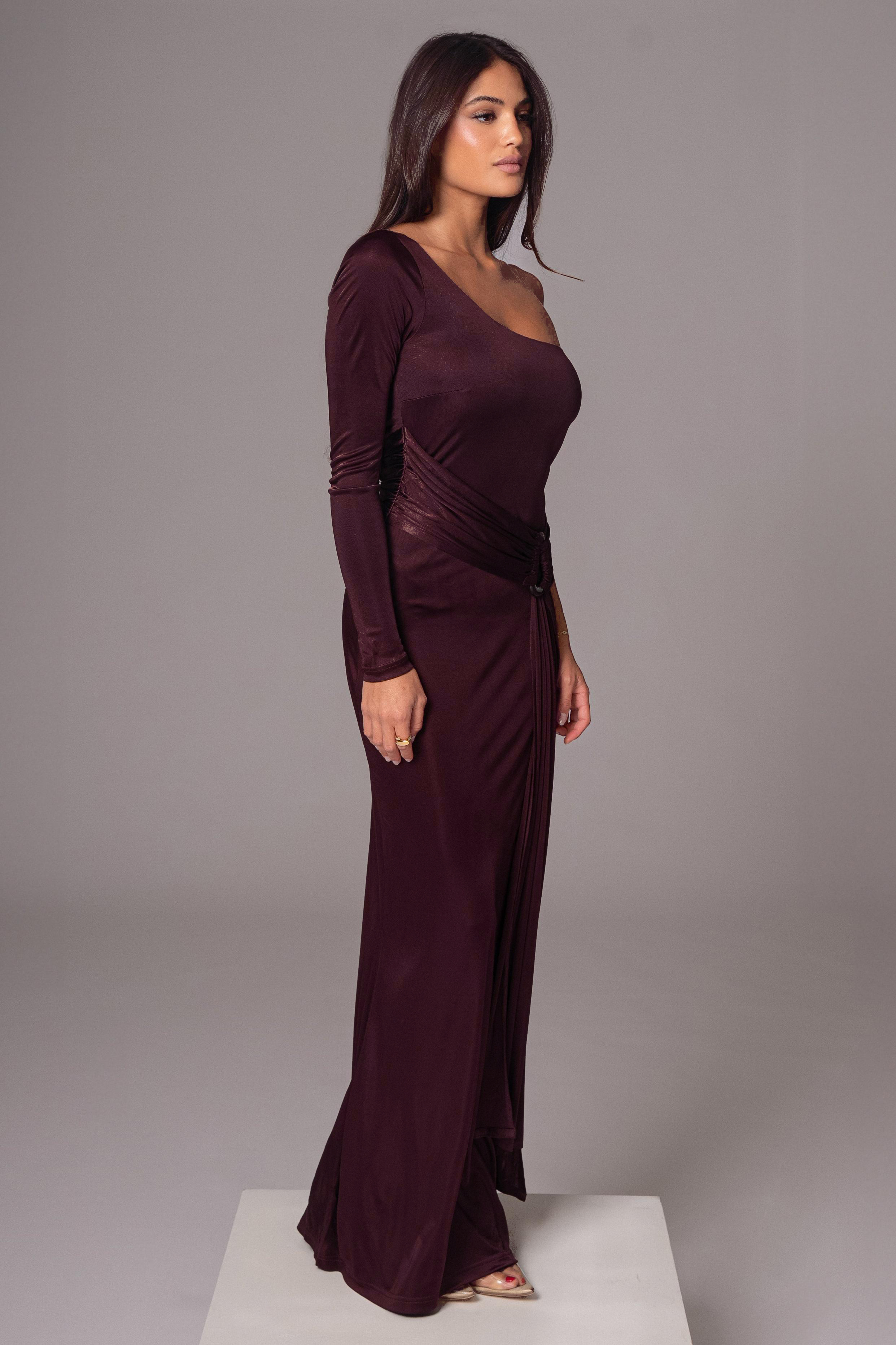 Solid One Shoulder Slit Maxi Dress