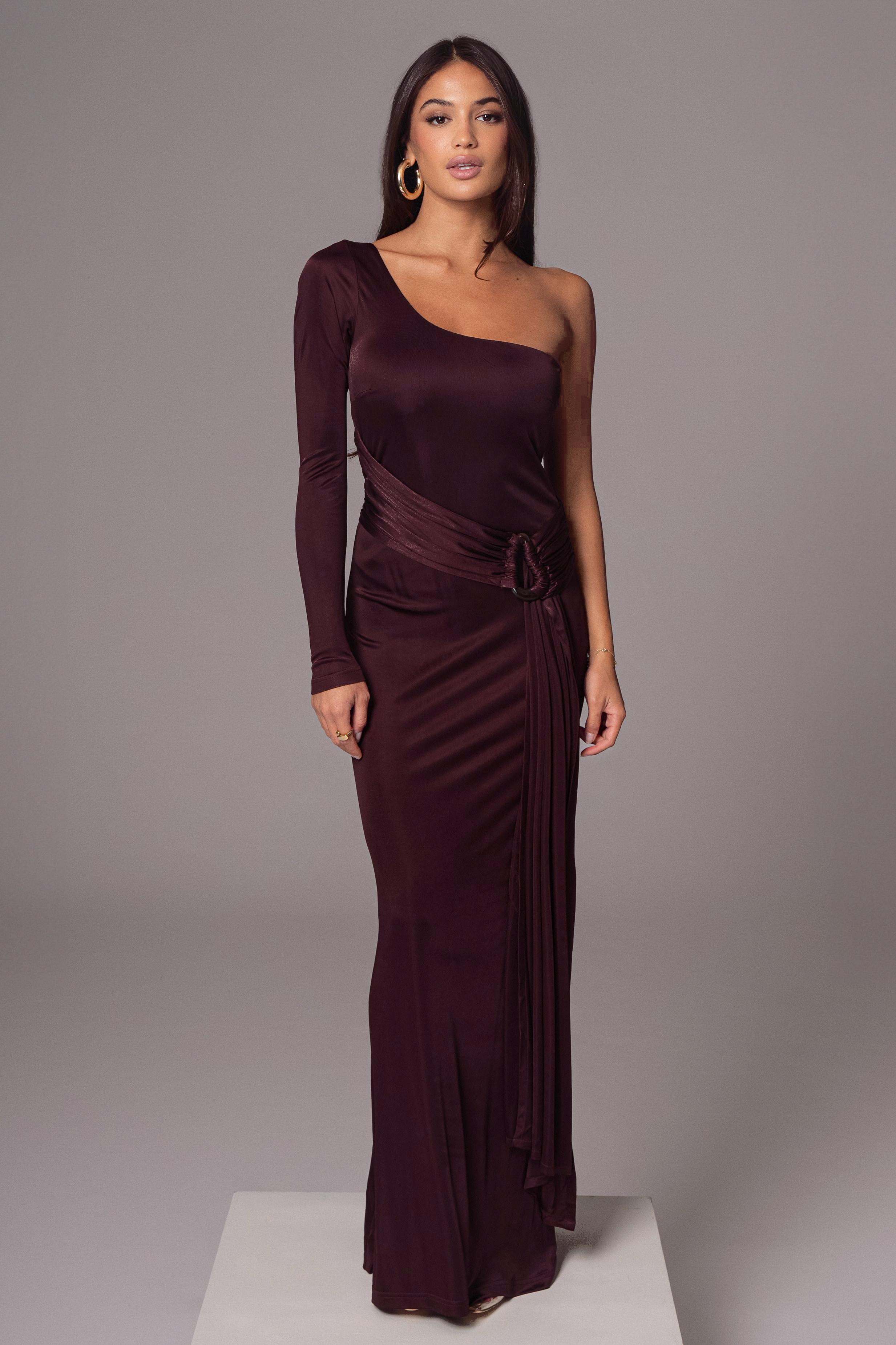 Solid One Shoulder Slit Maxi Dress