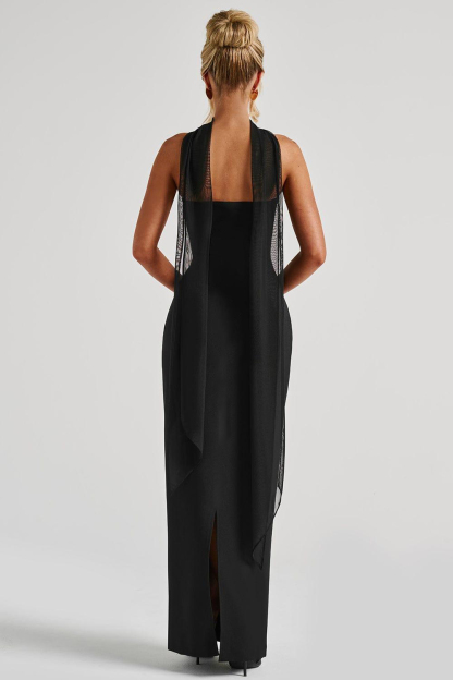 Off-Shoulder Gathering Solid Maxi Dress With Gloves