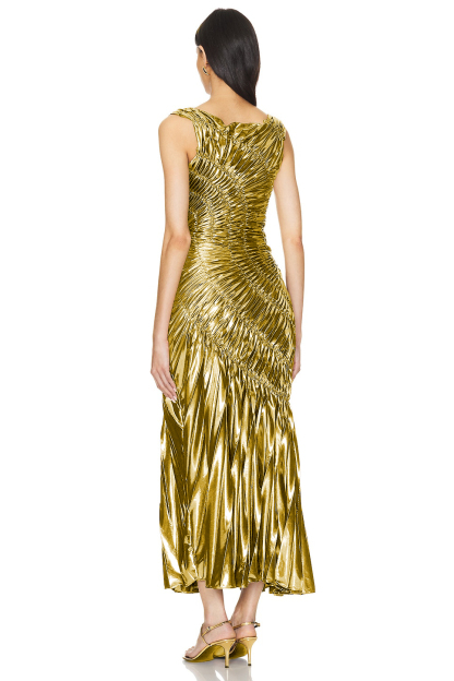 Metallic Fabric Gathering Sleeveless Maxi Dress
