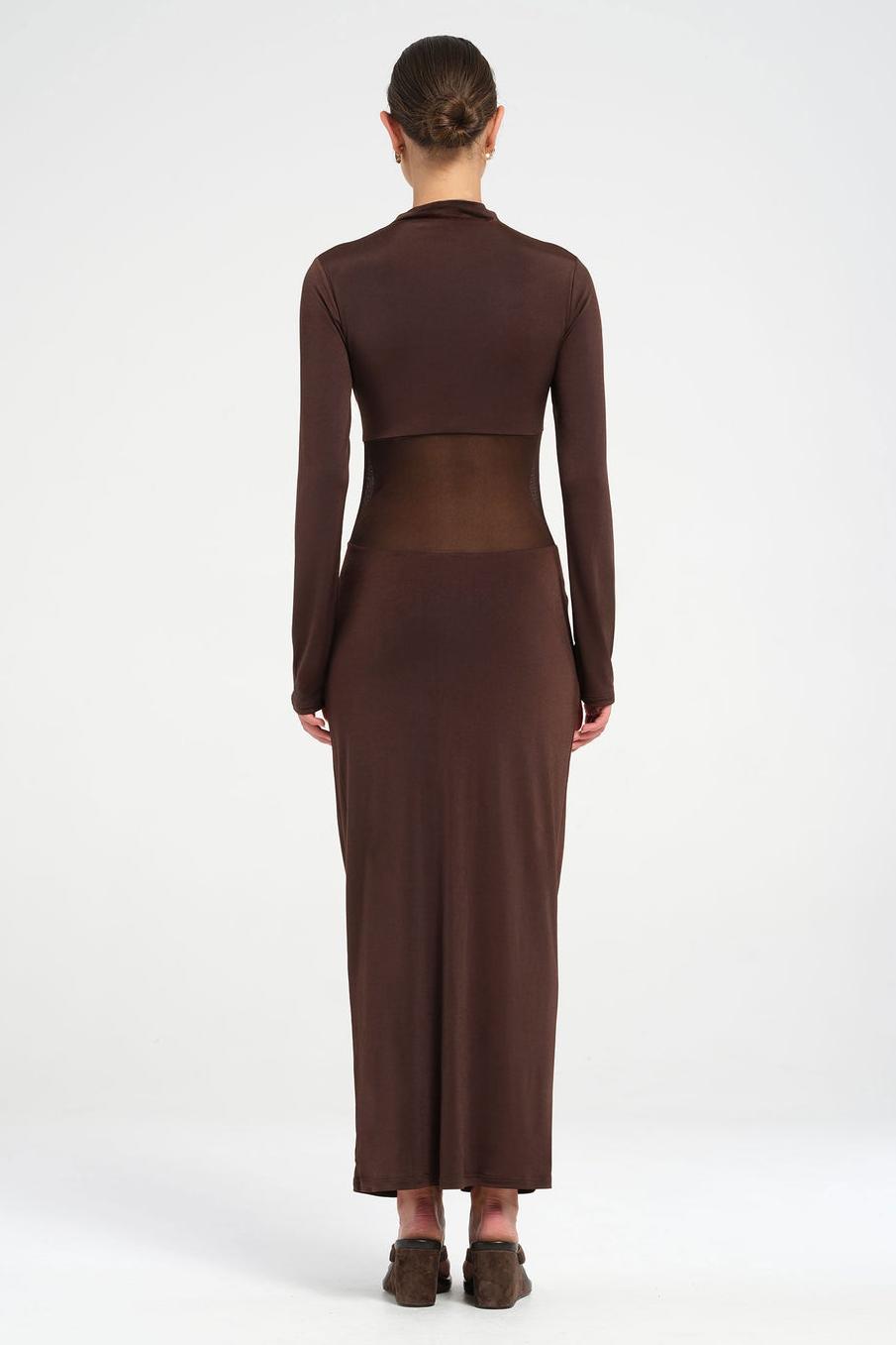Mesh Long Sleeve Knotted Maxi Dress