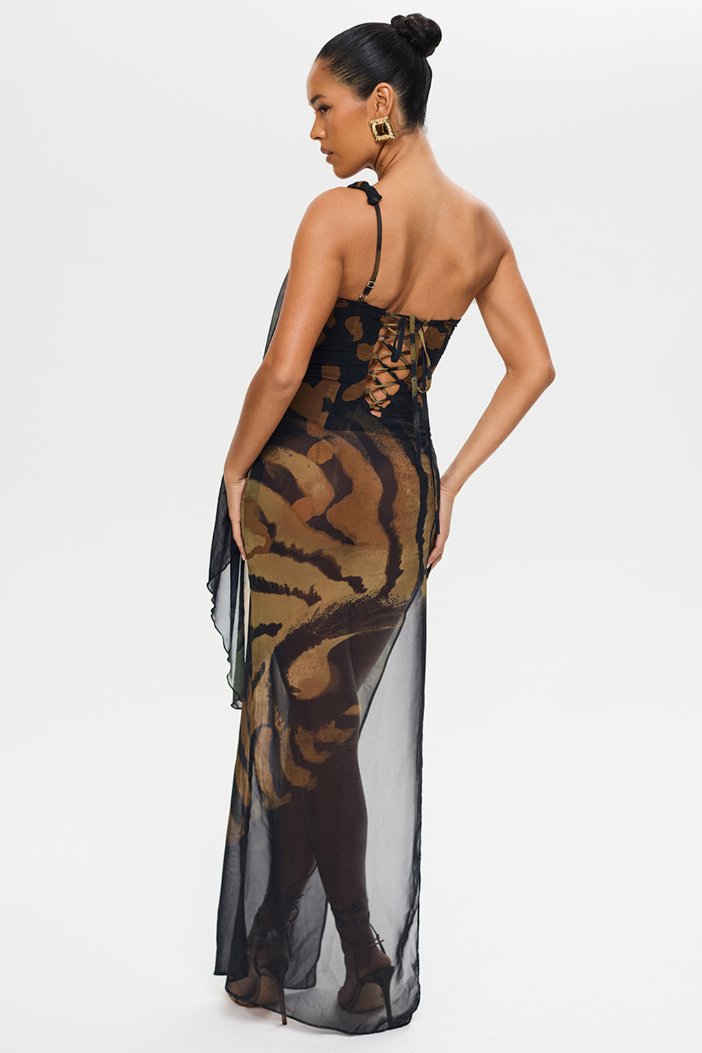 Animal Print Backless Slit Maxi Dress
