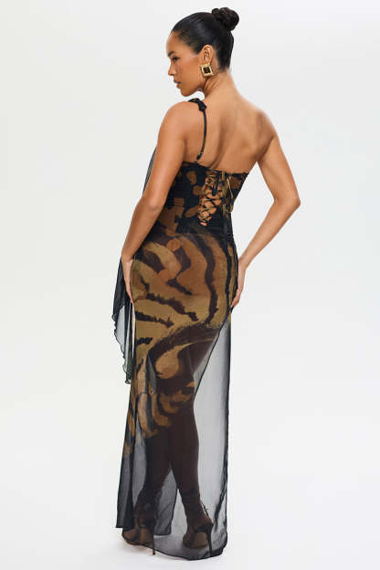 Animal Print Backless Slit Maxi Dress