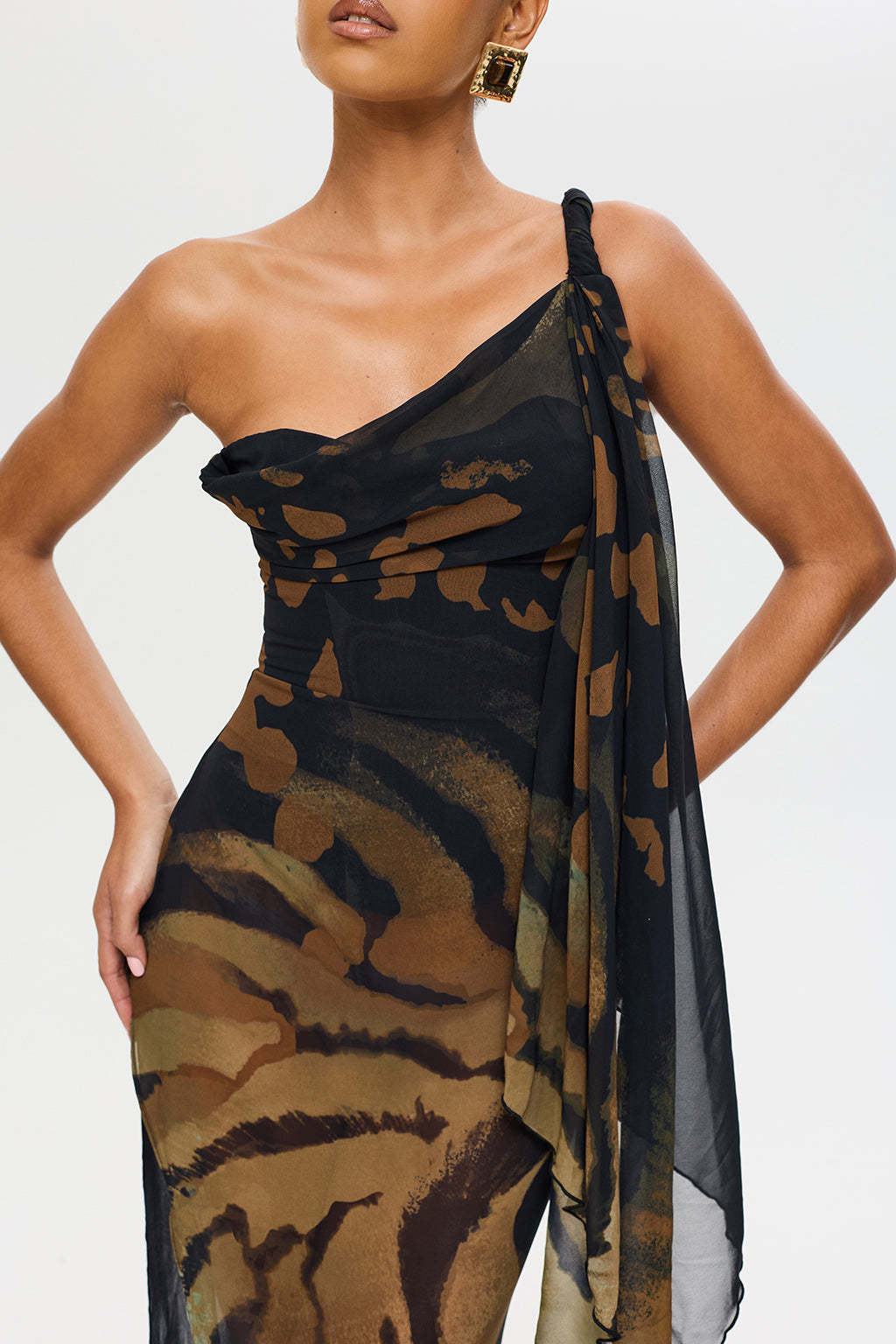 Animal Print Backless Slit Maxi Dress