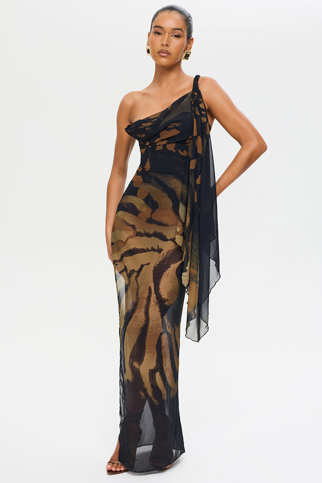 Animal Print Backless Slit Maxi Dress