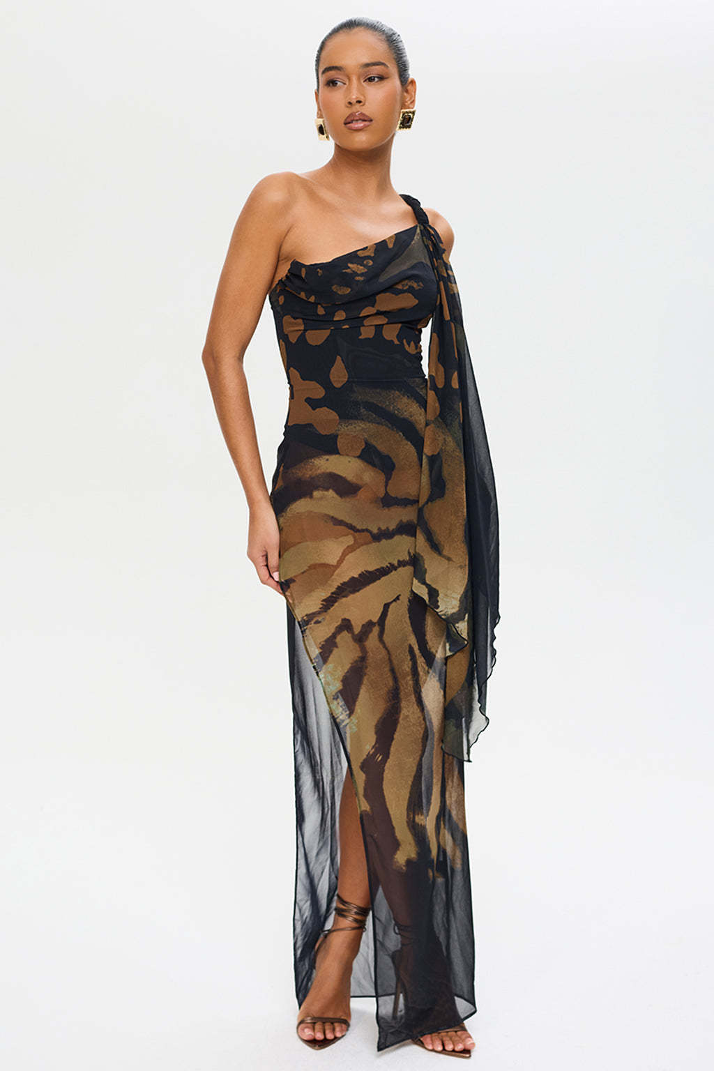 Animal Print Backless Slit Maxi Dress