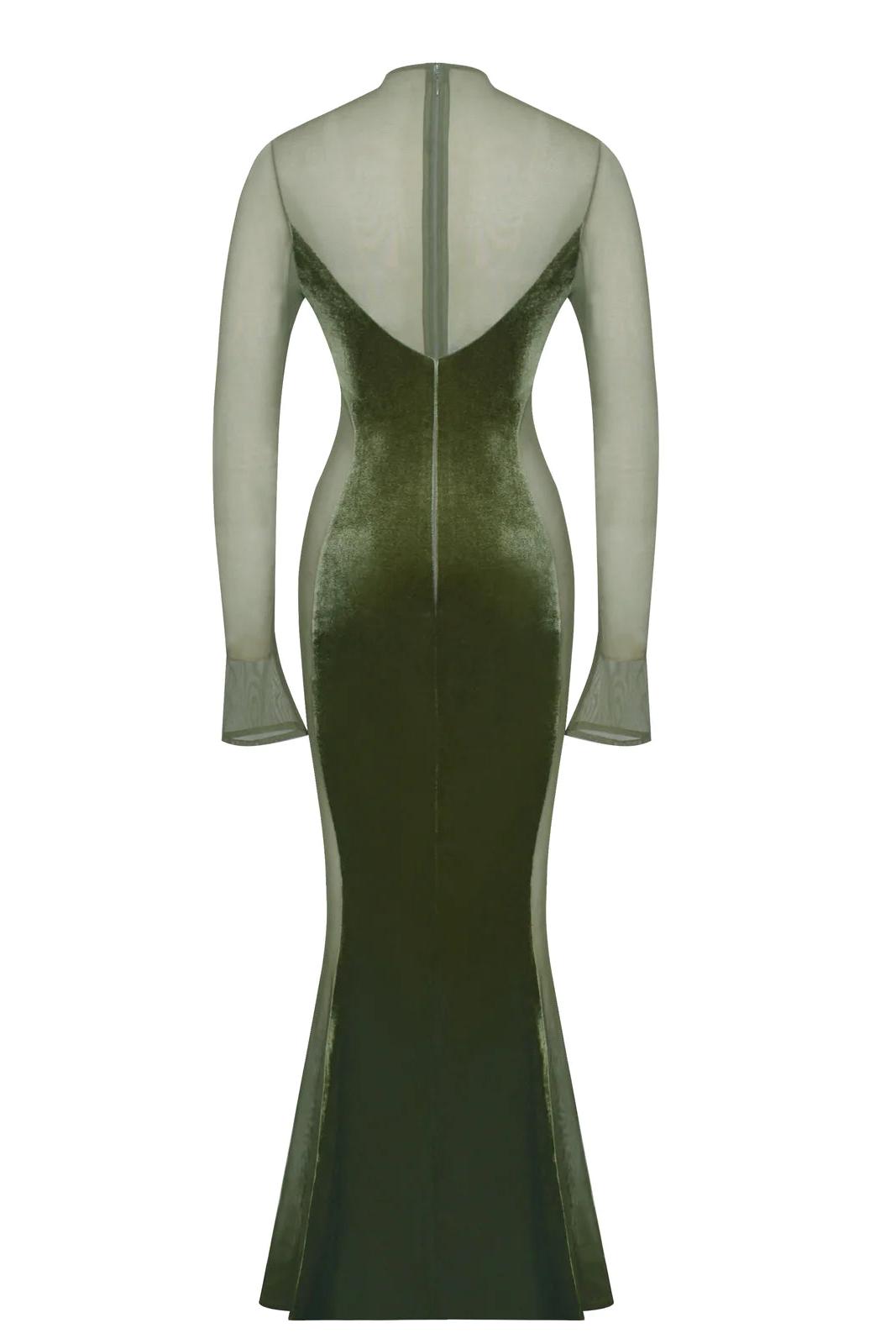 Mesh Splicing Velvet See-Through Maxi Dress