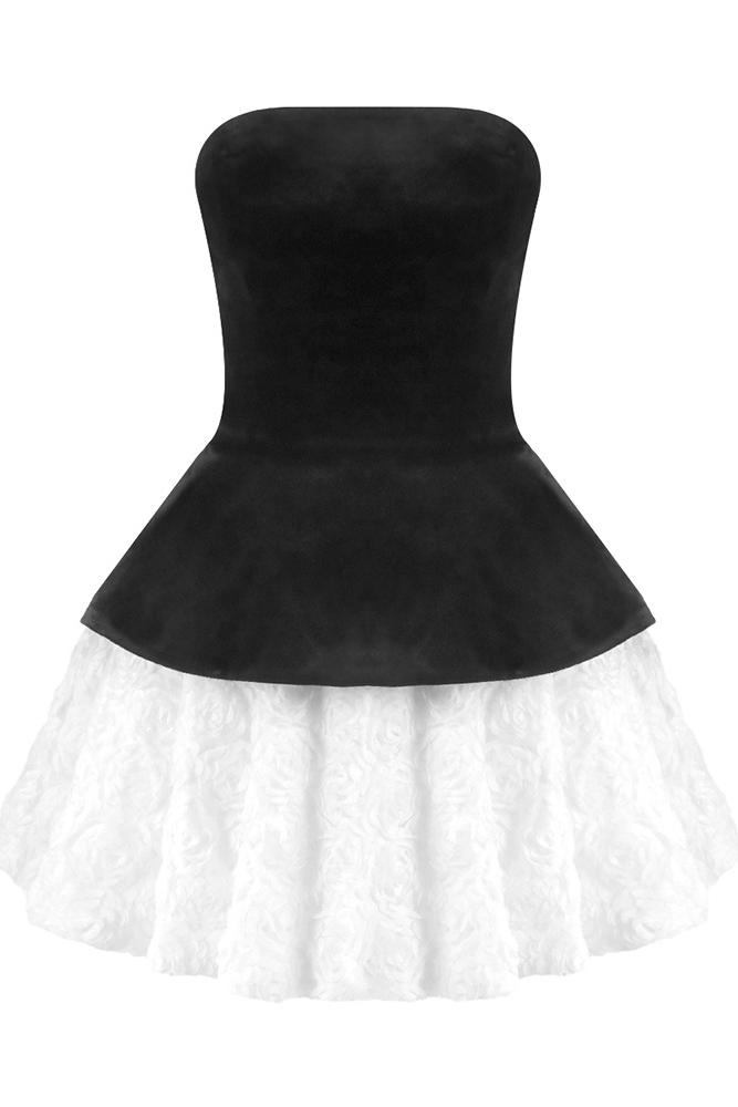 Velvet Off-Shoulder Tie-Up Top & 3D Flower Mid Waist Mini Skirt Set