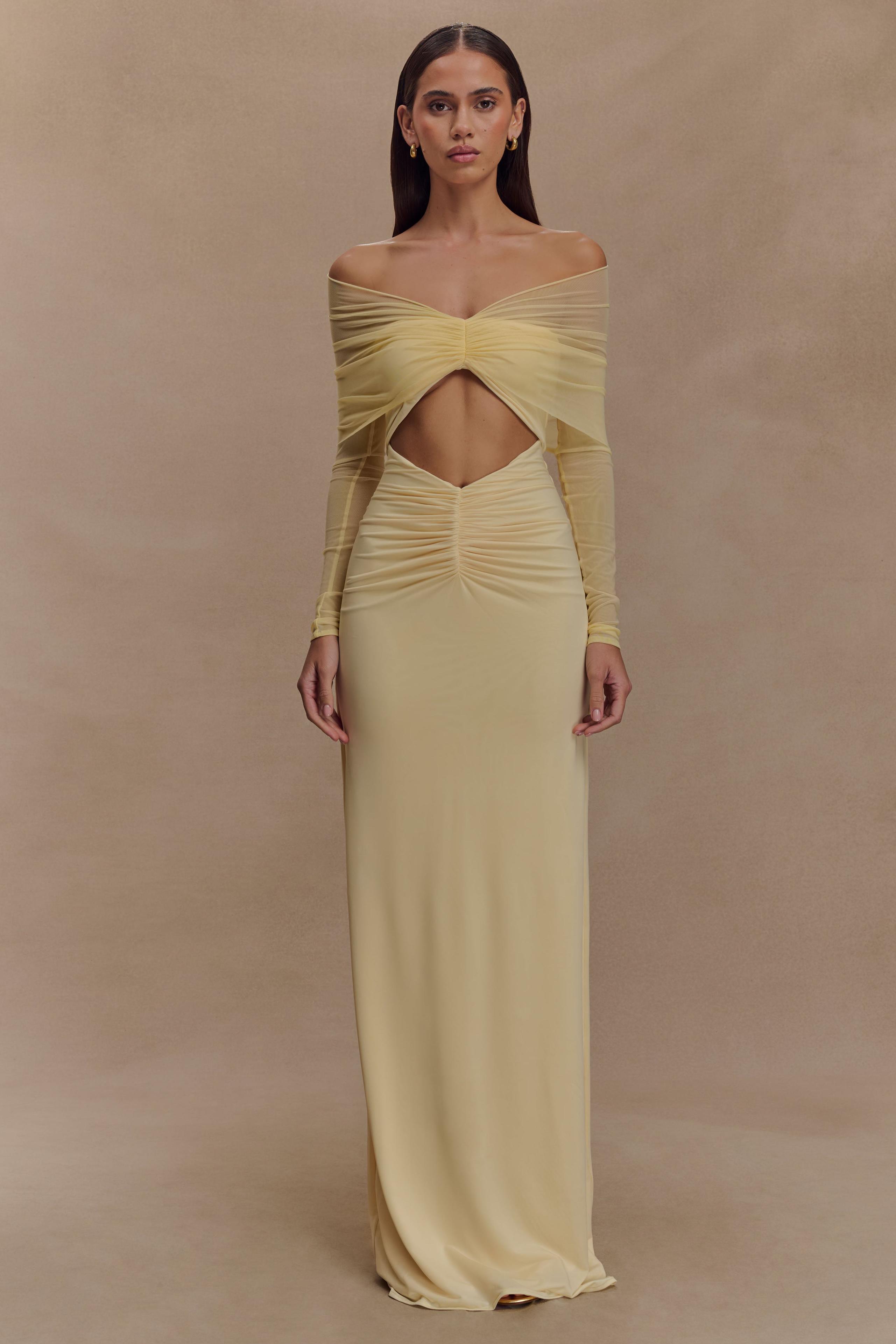 Mesh Cut-Out Off-Shoulder Midi Dress