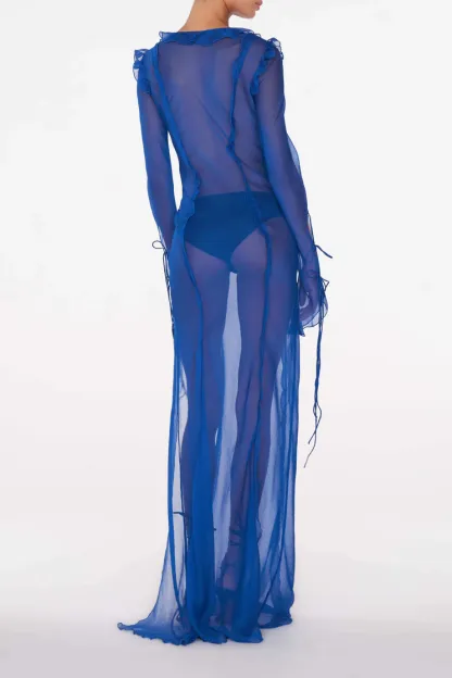 Chiffon See-Through Frill Midi Dress