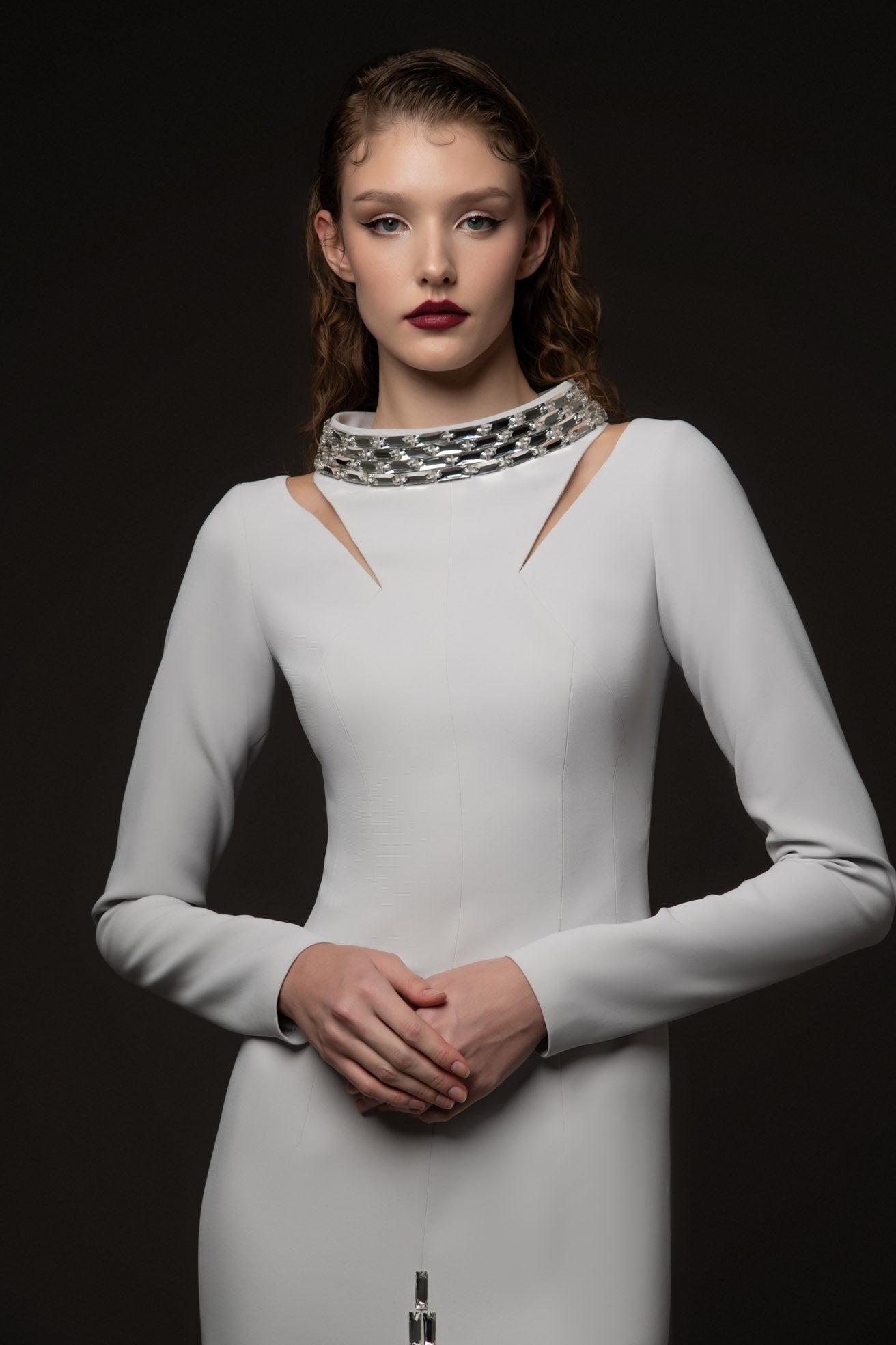 Solid Rhinestone Slit Maxi Dress