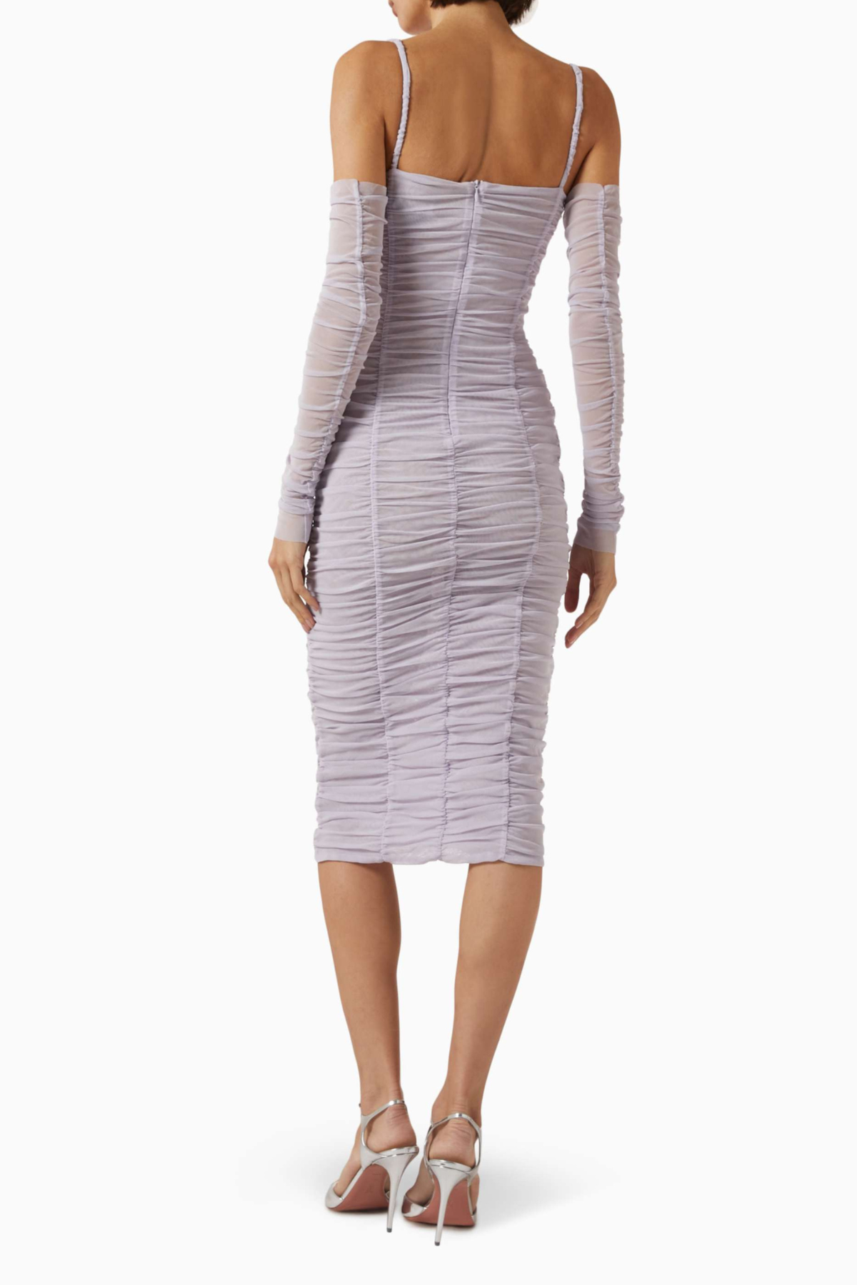 Mesh Gathering 3D Flower Midi Dress