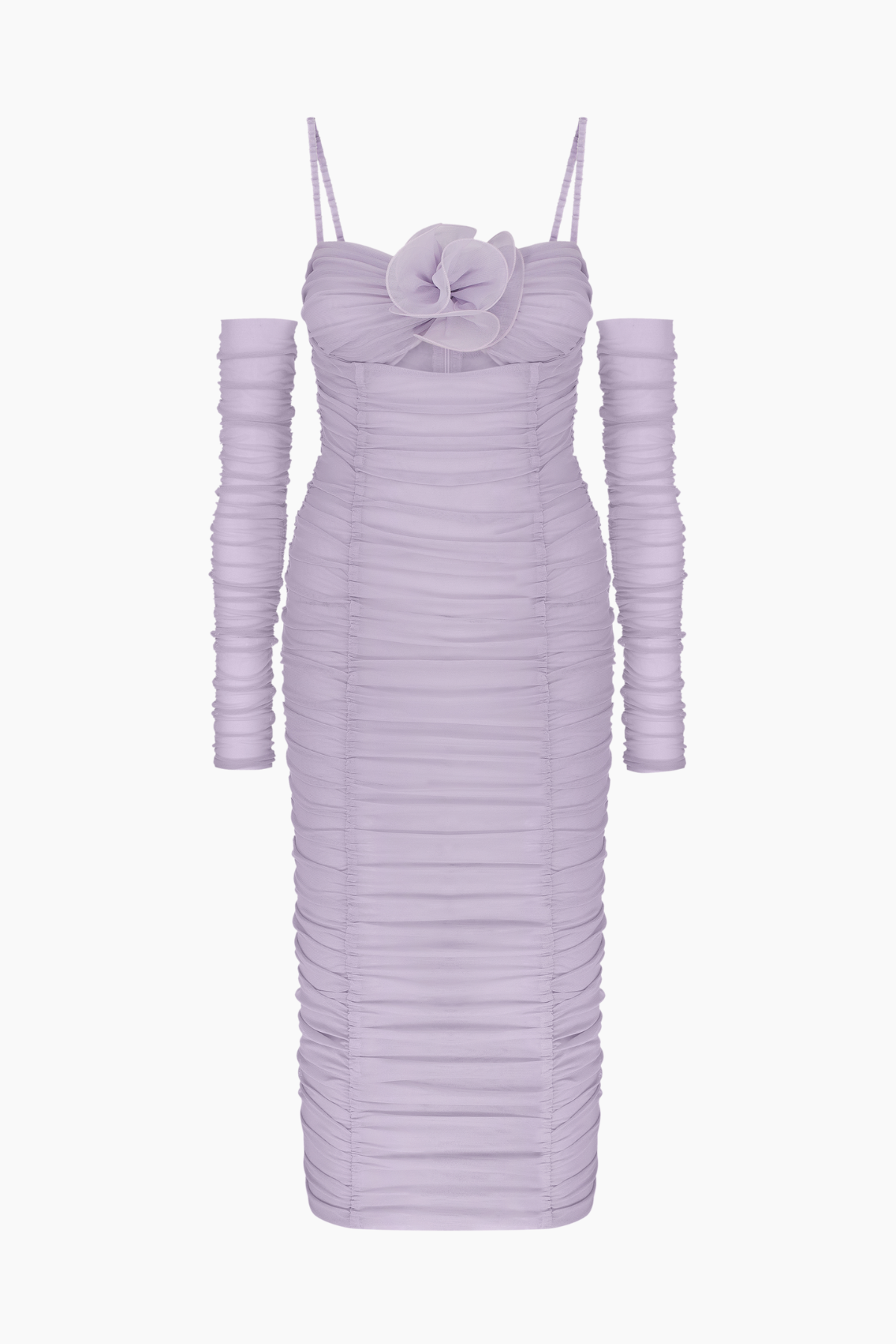 Mesh Gathering 3D Flower Midi Dress