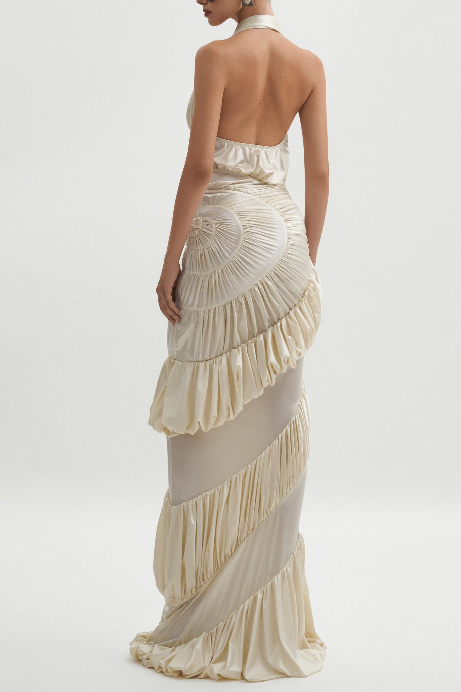 Solid Halter Neck Ruffle Maxi Dress