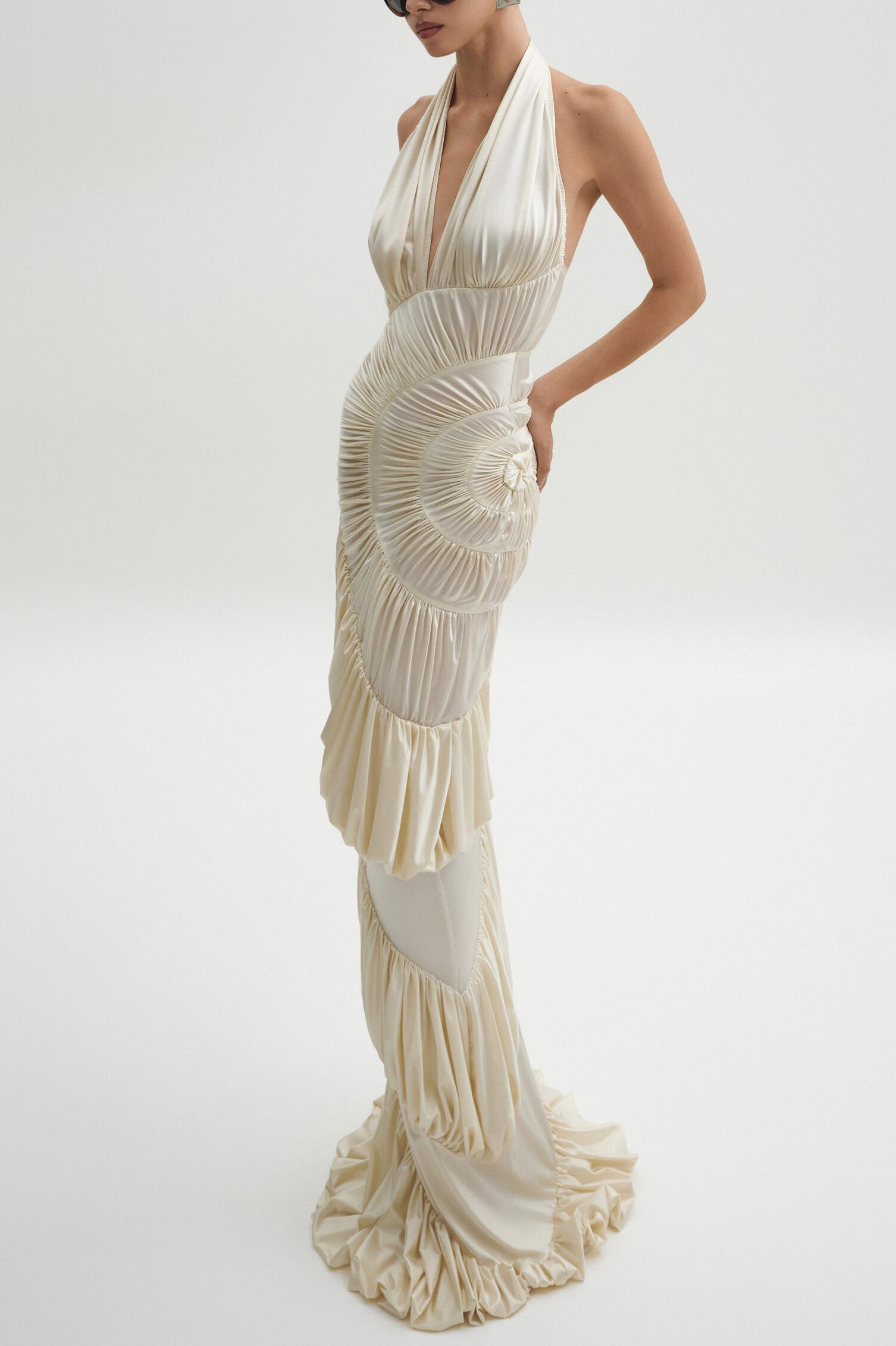 Solid Halter Neck Ruffle Maxi Dress