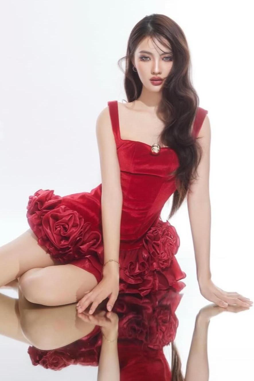 Velvet Metal Decorations 3D Flower Mini Dress