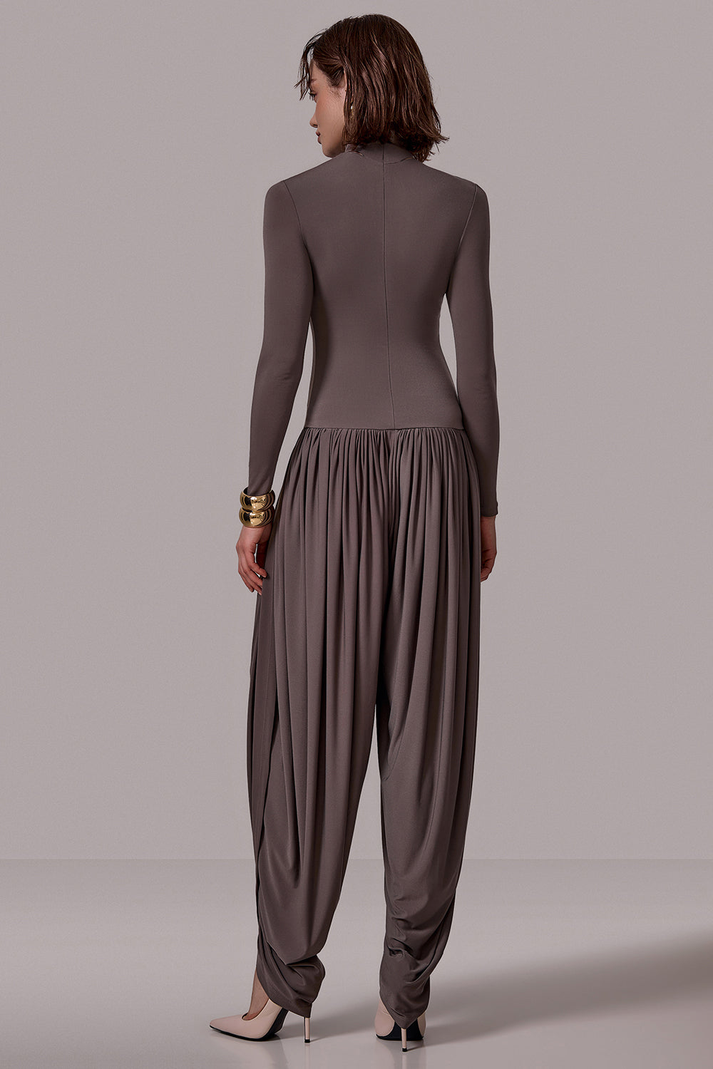 Solid Long Sleeve Slit Jumpsuit