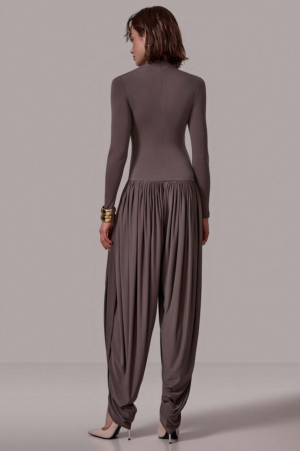 Solid Long Sleeve Slit Jumpsuit