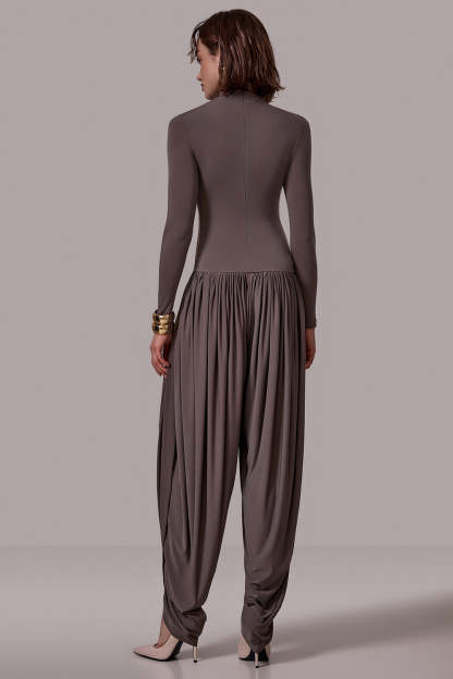 Solid Long Sleeve Slit Jumpsuit