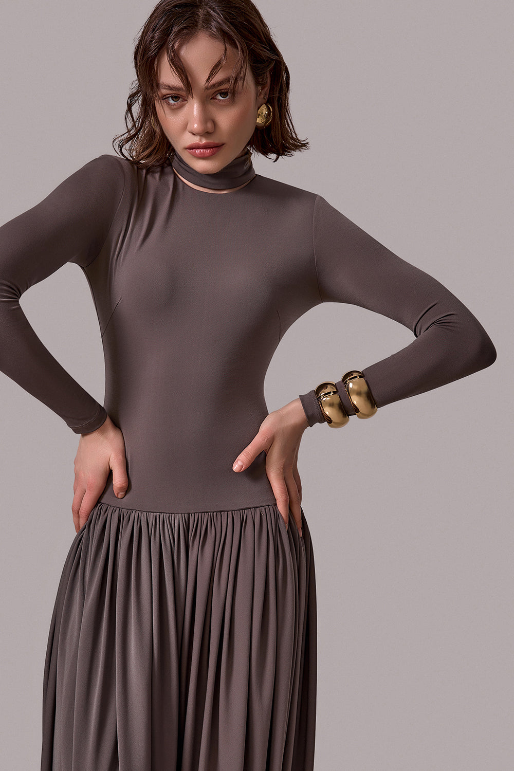 Solid Long Sleeve Slit Jumpsuit